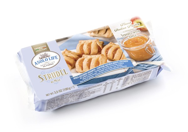 STRUDELINI DOLCI LIGHT - SENZA ZUCCHERO  - pasta sfoglia farcita - 200 g produzione e vendita - STRUDELINI ASOLOLIFE 100g